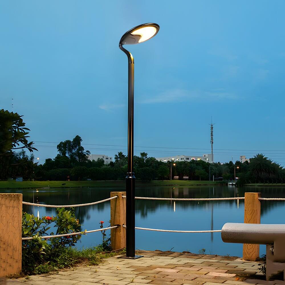 Black Round Modern Outdoor LED Solar Post Street Light - Lamp Outdoor