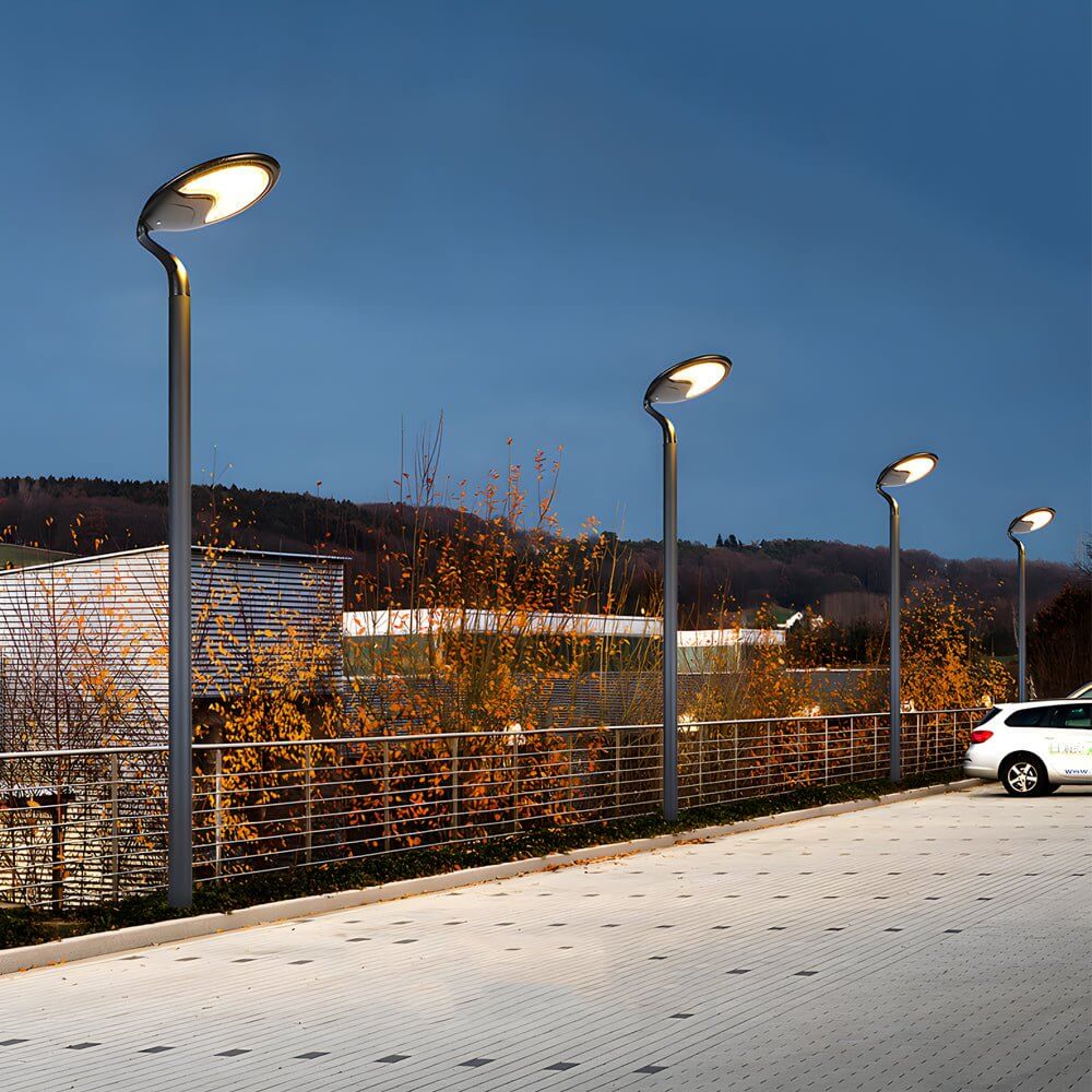 Black Round Modern Outdoor LED Solar Post Street Light - Lamp Outdoor