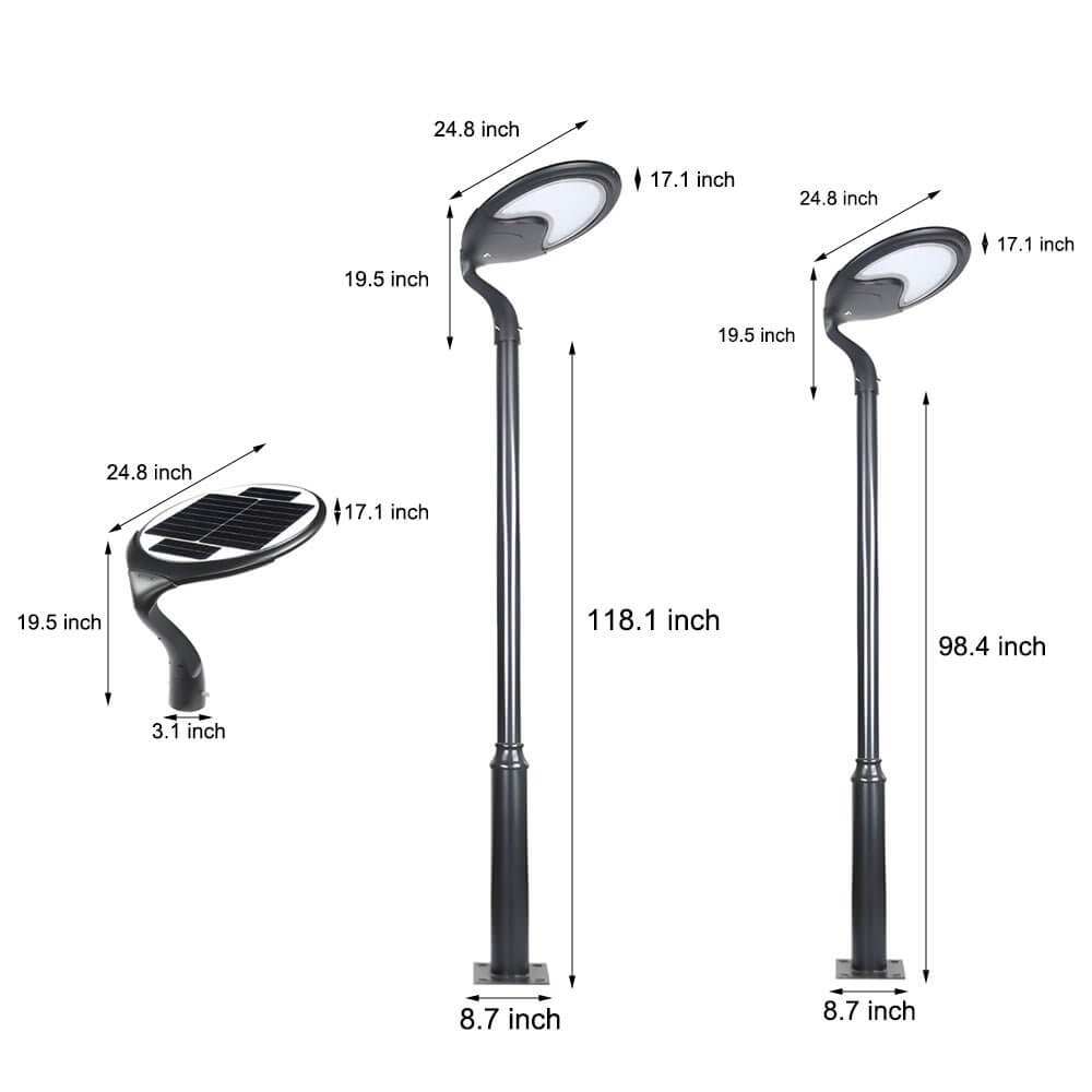 Black Round Modern Outdoor LED Solar Post Street Light - Lamp Outdoor