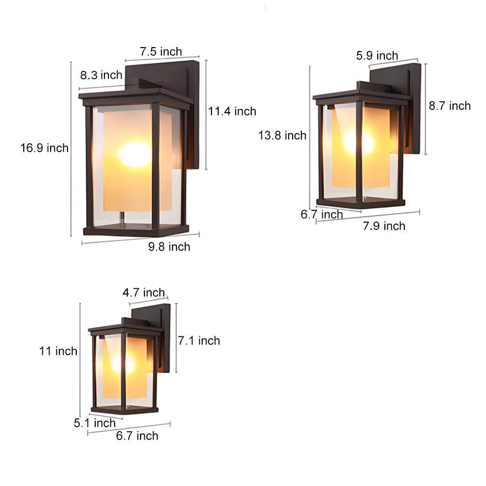 Black Square Outdoor Wall Lantern with Double Glass Shade - Lamp Outdoor