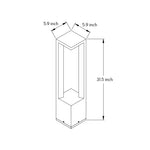 Technical blueprint drawing of modern outdoor bollard light fixture with dimensional specifications
