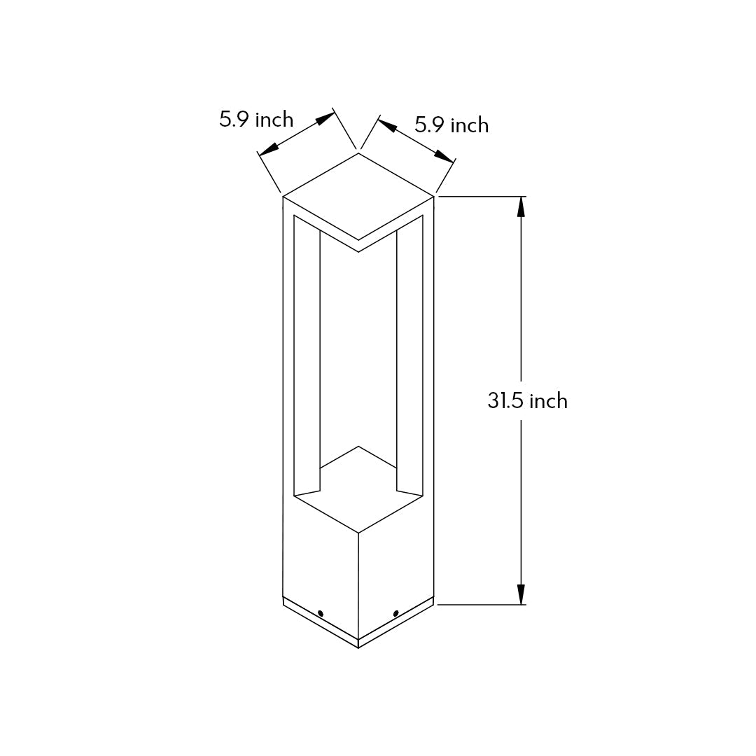 Technical blueprint drawing of modern outdoor bollard light fixture with dimensional specifications