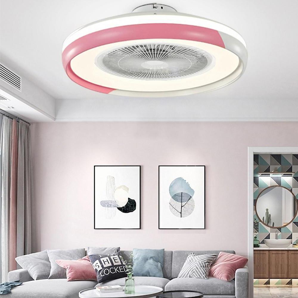 Circular Dimmable Flush Mount Bladeless Ceiling Fan with Light and Remote - Lamp Outdoor