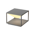 Modern cubic outdoor light fixture with solar panel top and warm LED strip illumination