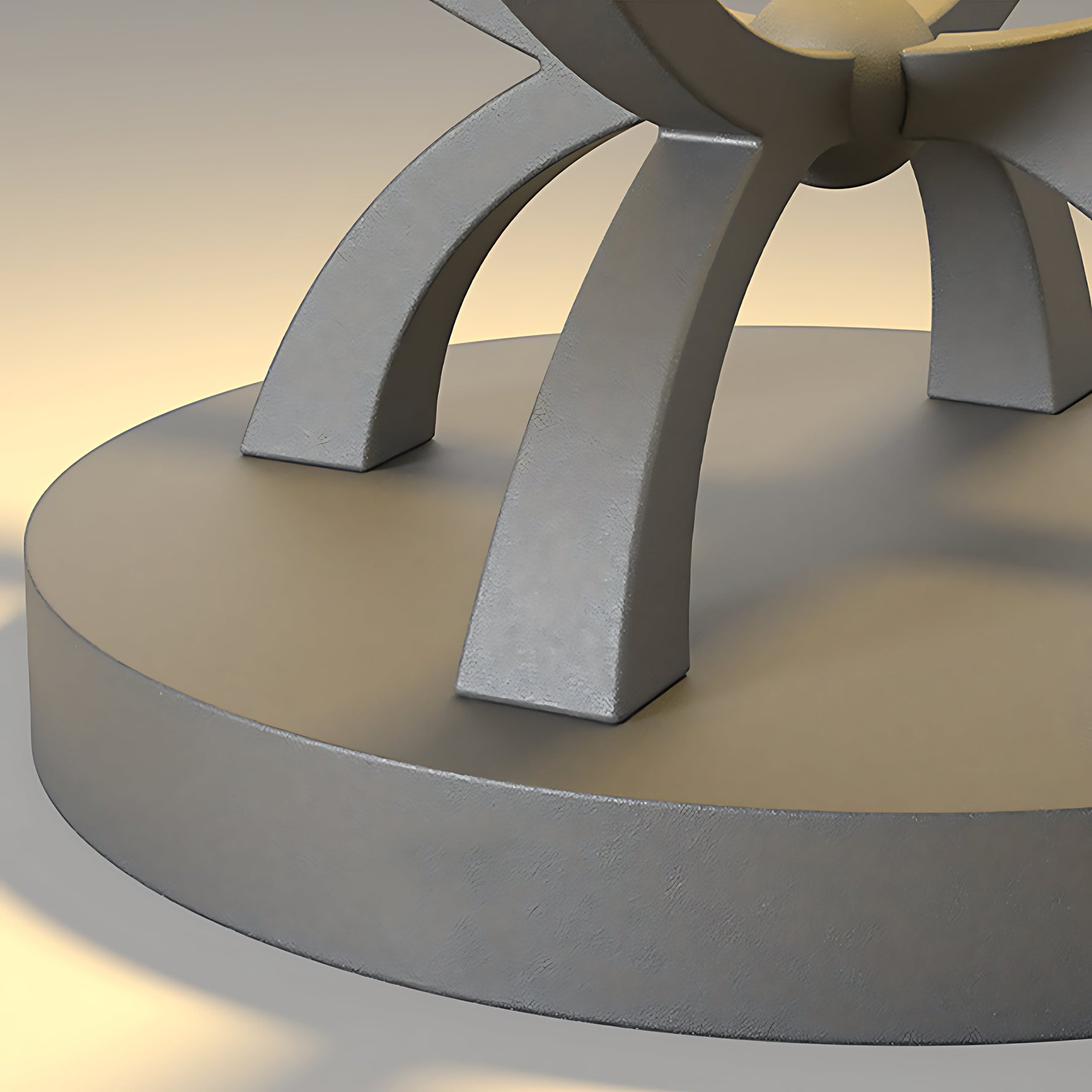 Circular concrete light fixture with curved design elements casting warm glow on modern architectural surface