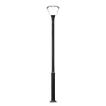 Classic black street lamp with white spherical top and elegant traditional post design