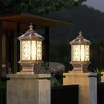 Classic outdoor lantern with swirled glass pattern and traditional black metal construction