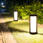 Black Cylindrical LED Pathway Bollard Lights Solar and Wired Outdoor Lighting Solutions - Lamp Outdoor