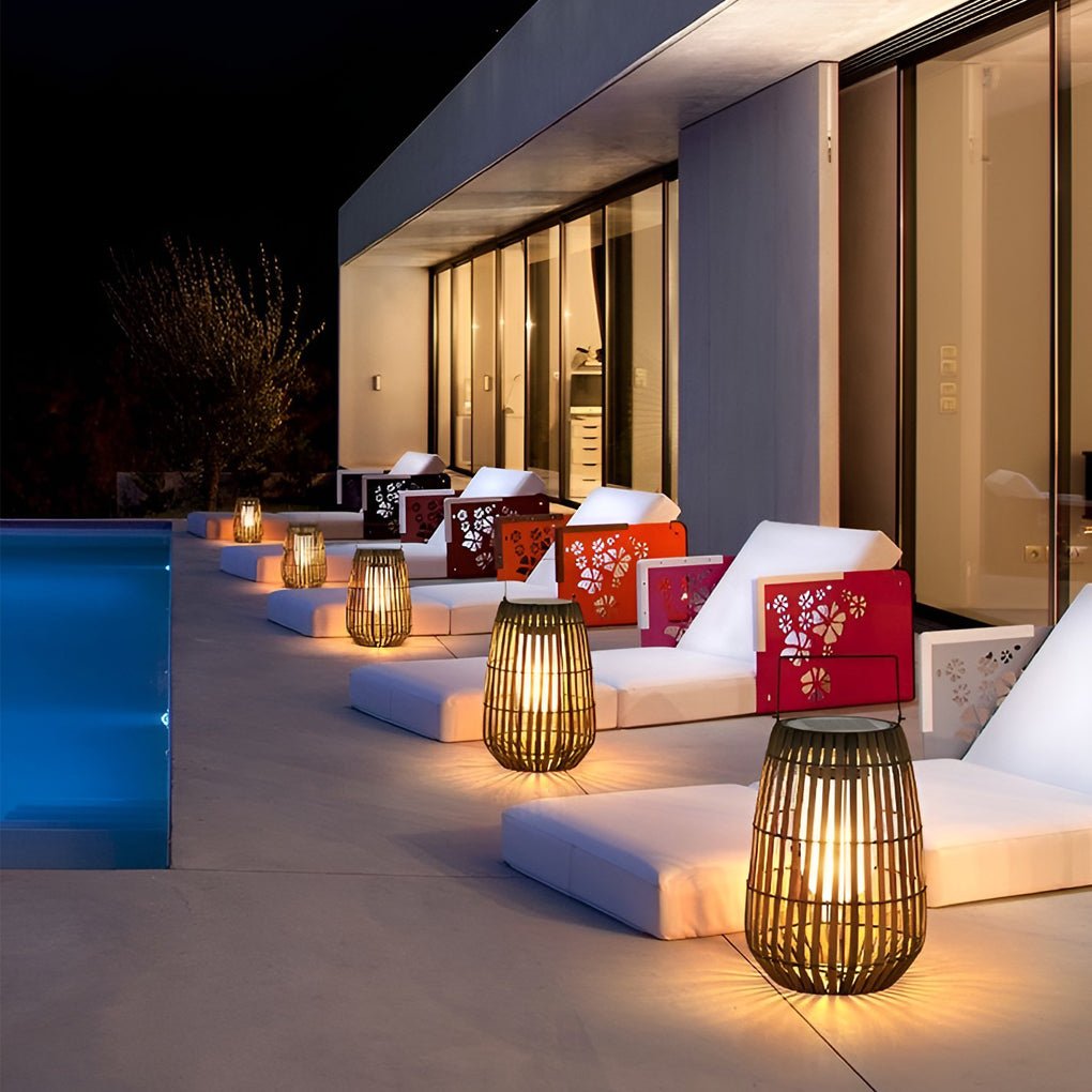 Rattan Portable Lantern Shaped LED Waterproof Solar Outdoor Lights - Lamp Outdoor