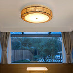 Compact Flush Mount Lighting Covered In Burly wood Wicker - Lamp Outdoor