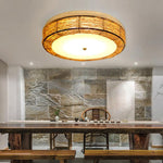 Compact Flush Mount Lighting Covered In Burly wood Wicker - Lamp Outdoor