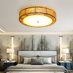 Compact Flush Mount Lighting Covered In Burly wood Wicker - Lamp Outdoor