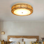 Compact Flush Mount Lighting Covered In Burly wood Wicker - Lamp Outdoor