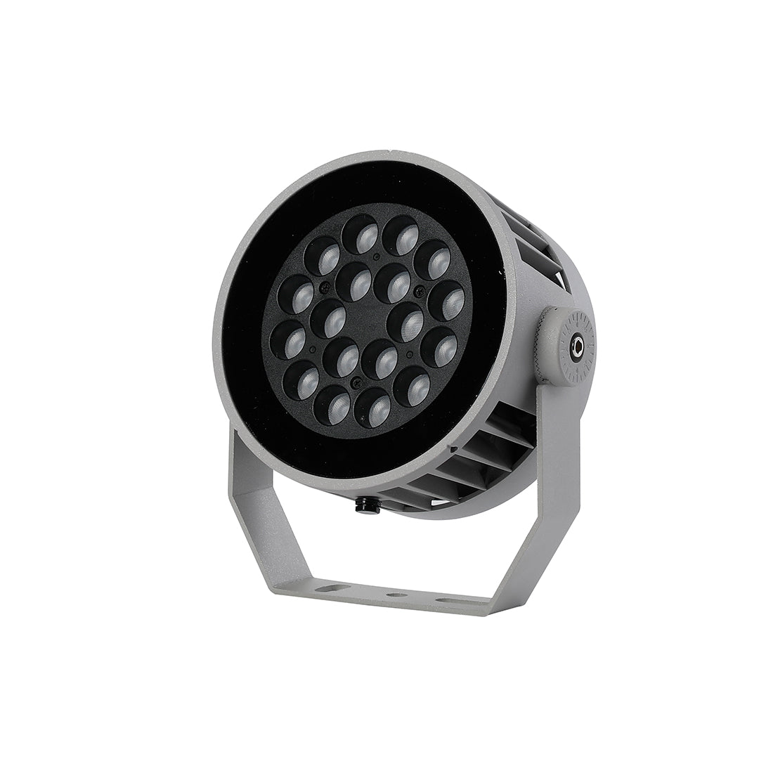 Compact spotlight for landscape featuring weatherproof construction and adjustable mounting system