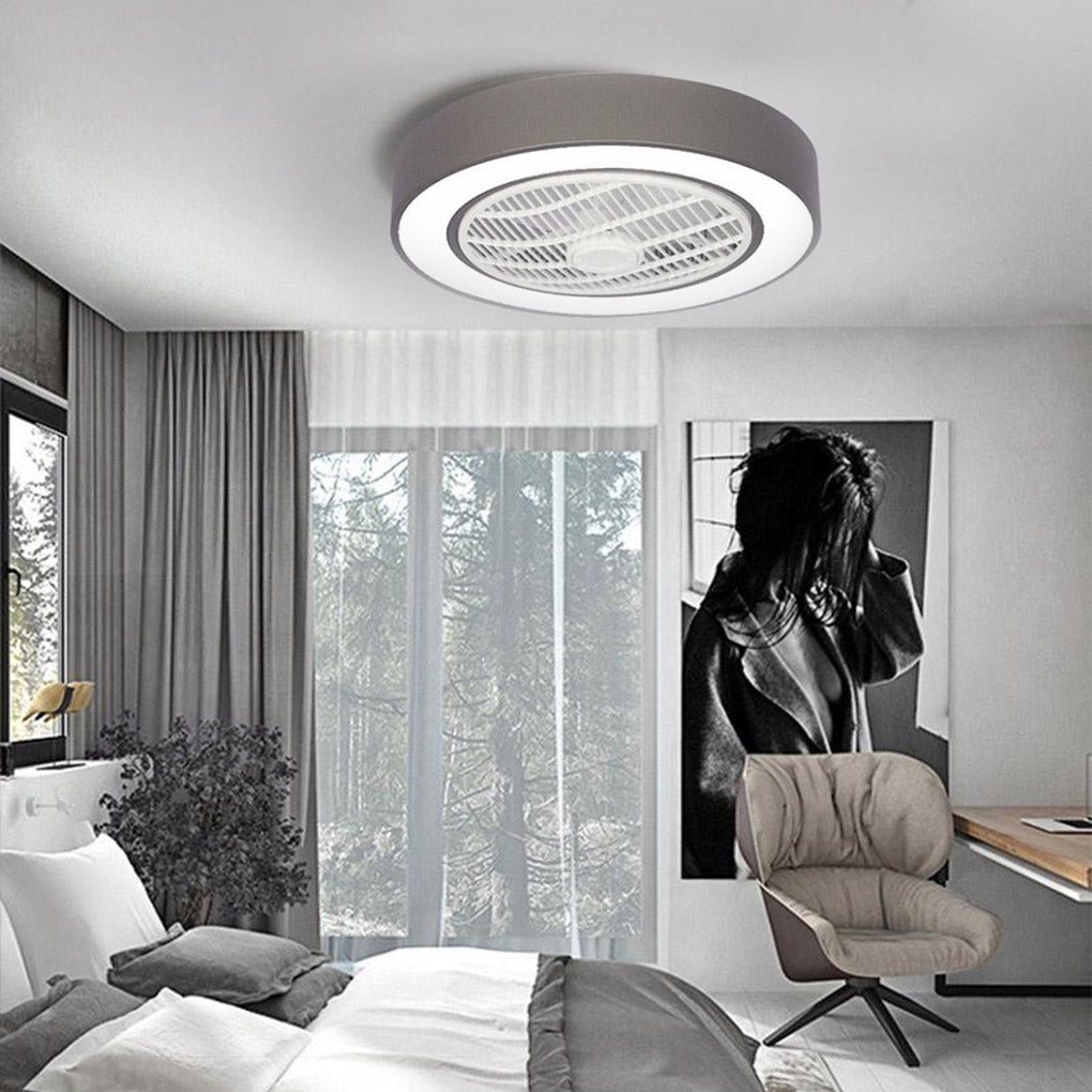 Compact Round Iron Modernized Flush Mount Bladeless Ceiling Fan With LED Lights - Lamp Outdoor