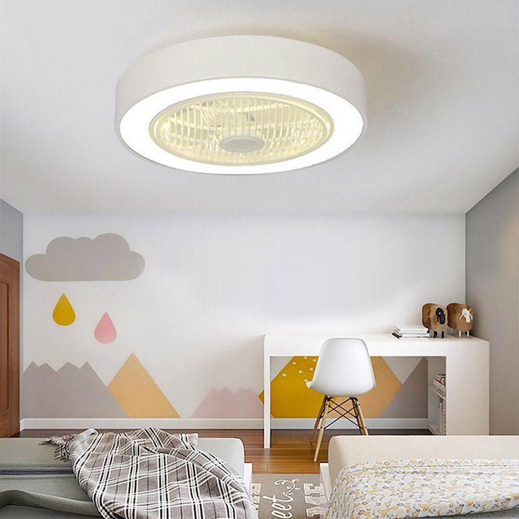 Compact Round Iron Modernized Flush Mount Bladeless Ceiling Fan With LED Lights - Lamp Outdoor