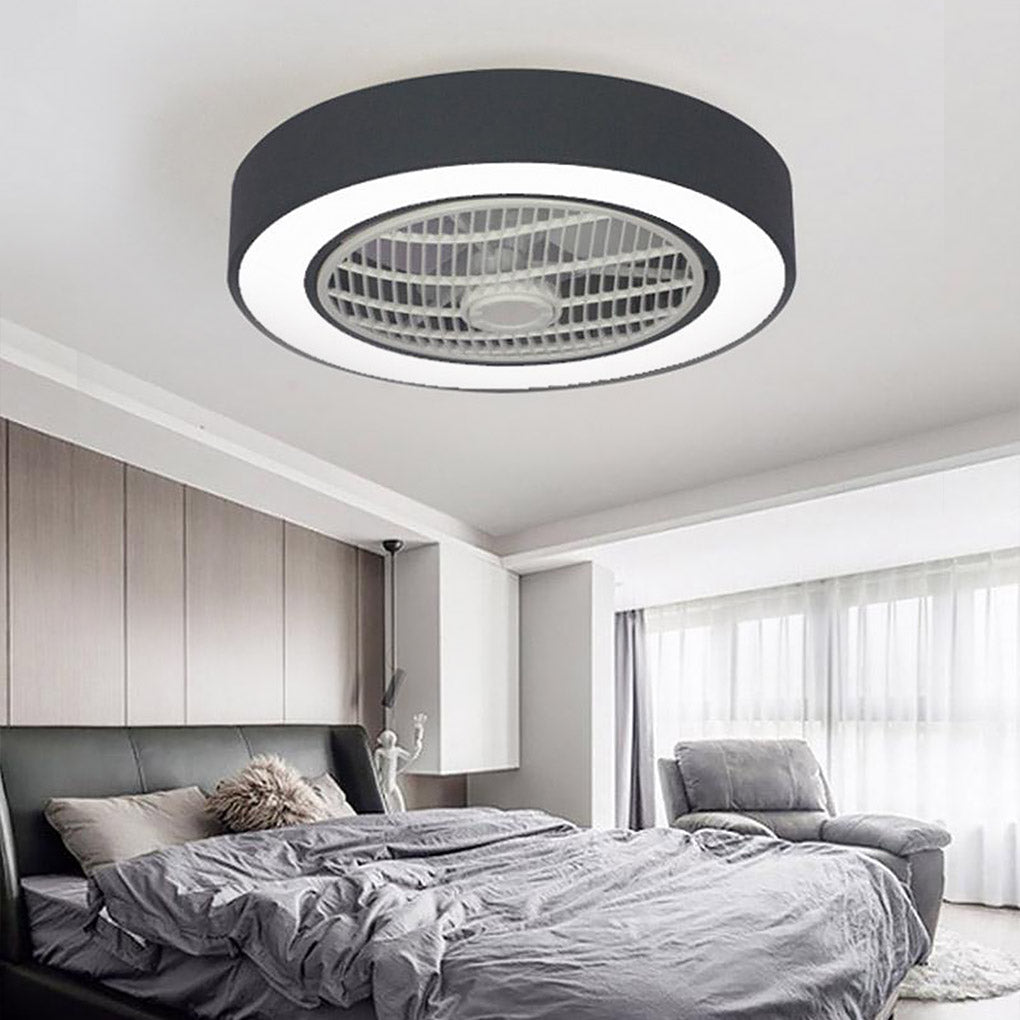 Compact Round Iron Modernized Flush Mount Bladeless Ceiling Fan With LED Lights - Lamp Outdoor