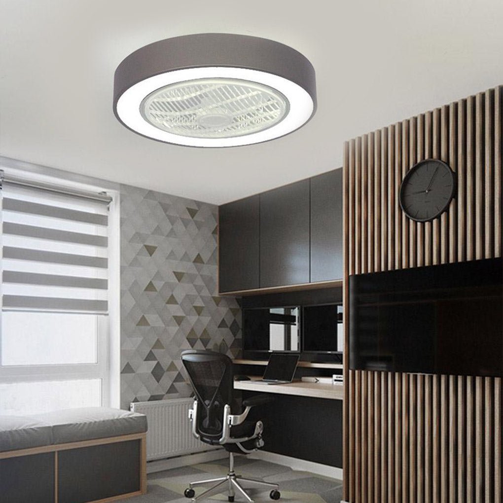 Compact Round Iron Modernized Flush Mount Bladeless Ceiling Fan With LED Lights - Lamp Outdoor