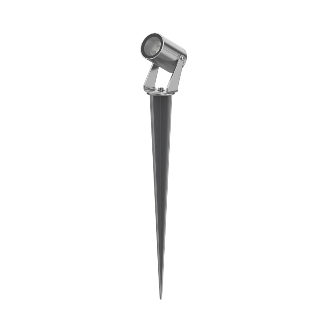 Compact stakes for landscape lights with aluminum housing and ground spike mounting system