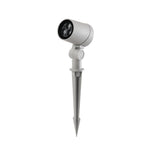 Compact stakes for outdoor lights with aluminum housing and ground spike mounting system
