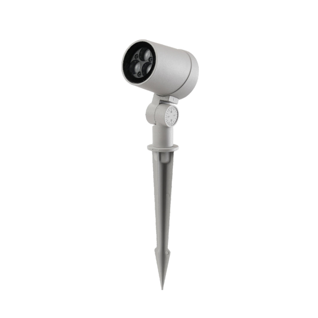 Compact stakes for outdoor lights with aluminum housing and ground spike mounting system