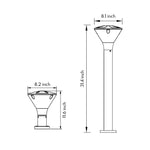 Technical drawing with dimensions and cross-section of conical outdoor light fixture