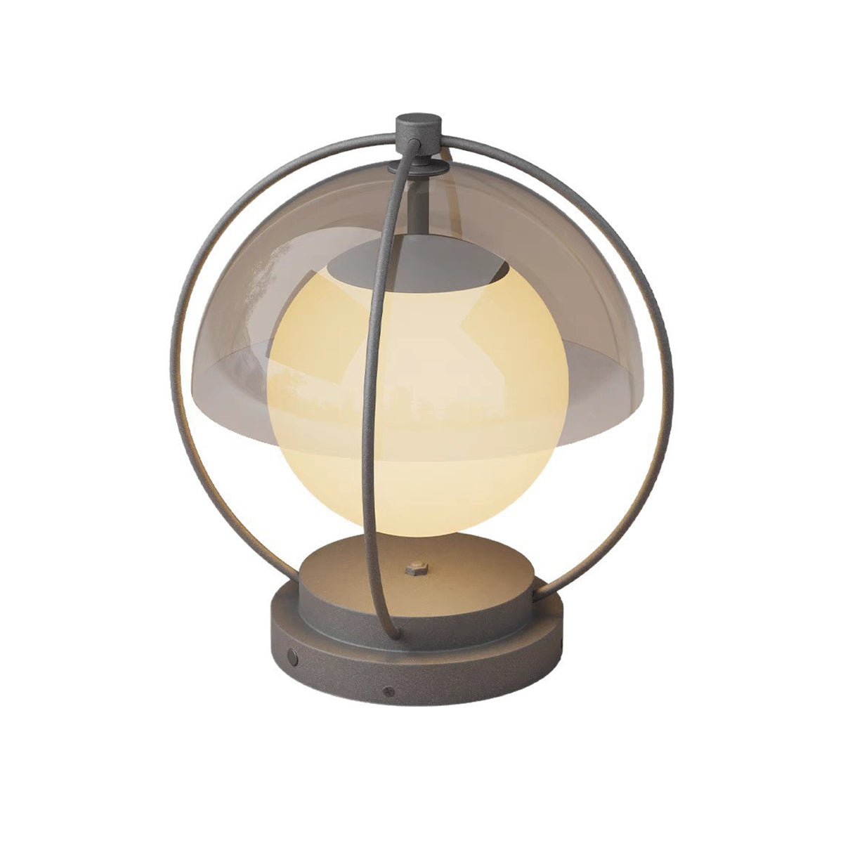 Contemporary globe light with warm LED creating cozy atmosphere on neutral background