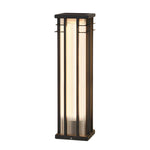 Contemporary outdoor column light featuring sleek black housing with bright LED strip illumination
