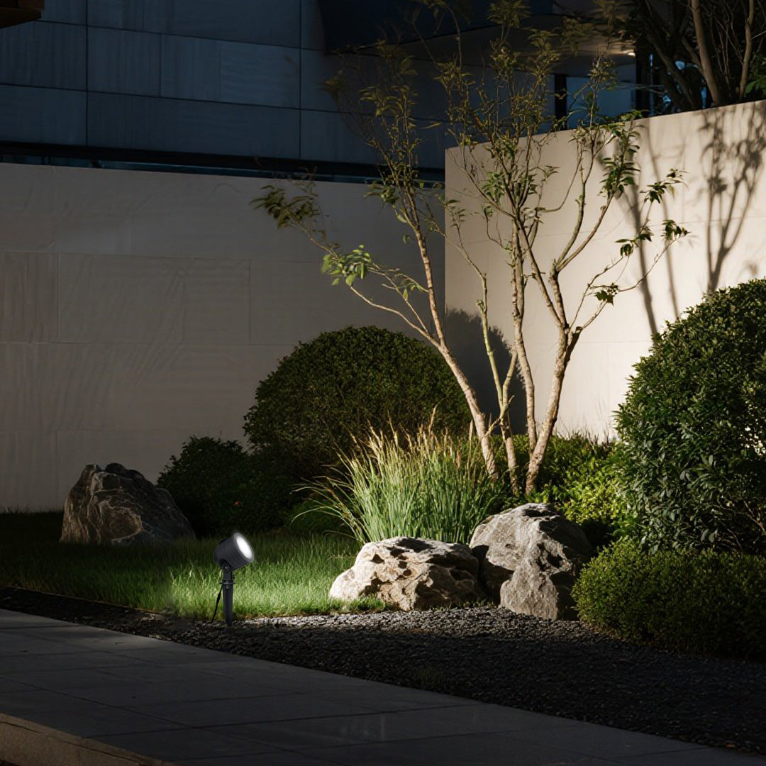 Contemporary outdoor lighting showcasing modern architecture with warm accent lighting on building facade