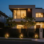 Contemporary stakes for outdoor lights providing sophisticated illumination for modern home exterior
