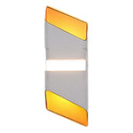 Contemporary wall light with silver and yellow layered design on white background