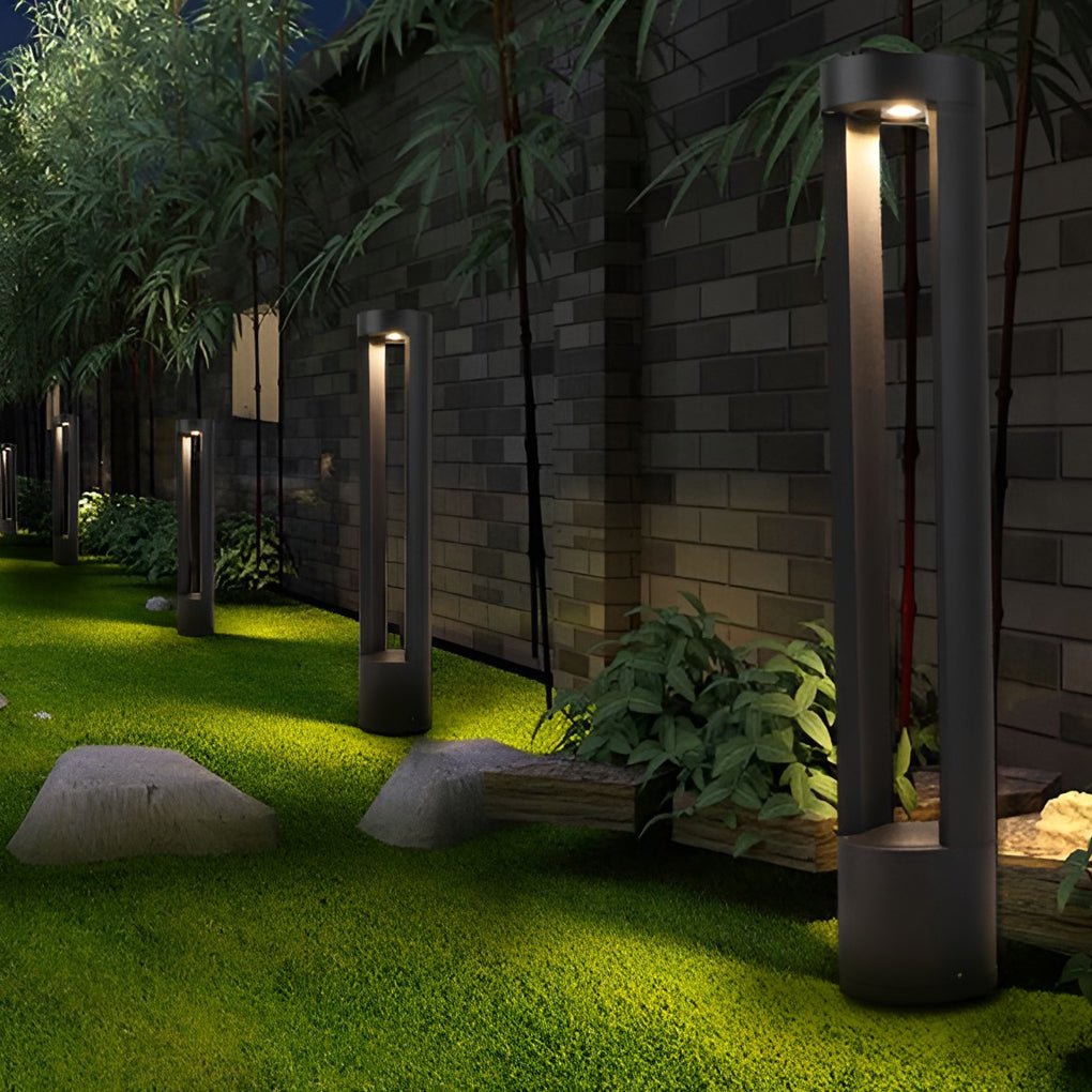 Waterproof LED Outdoor Bollard Lights Hollow Cylindrical Black Lamp for Elegant Exterior Lighting
