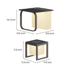Size comparison chart showing dimensions for two different models of illuminated cube fixtures
