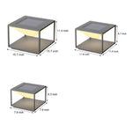 Technical dimensional drawings showing three different sizes of cubic light fixture specifications