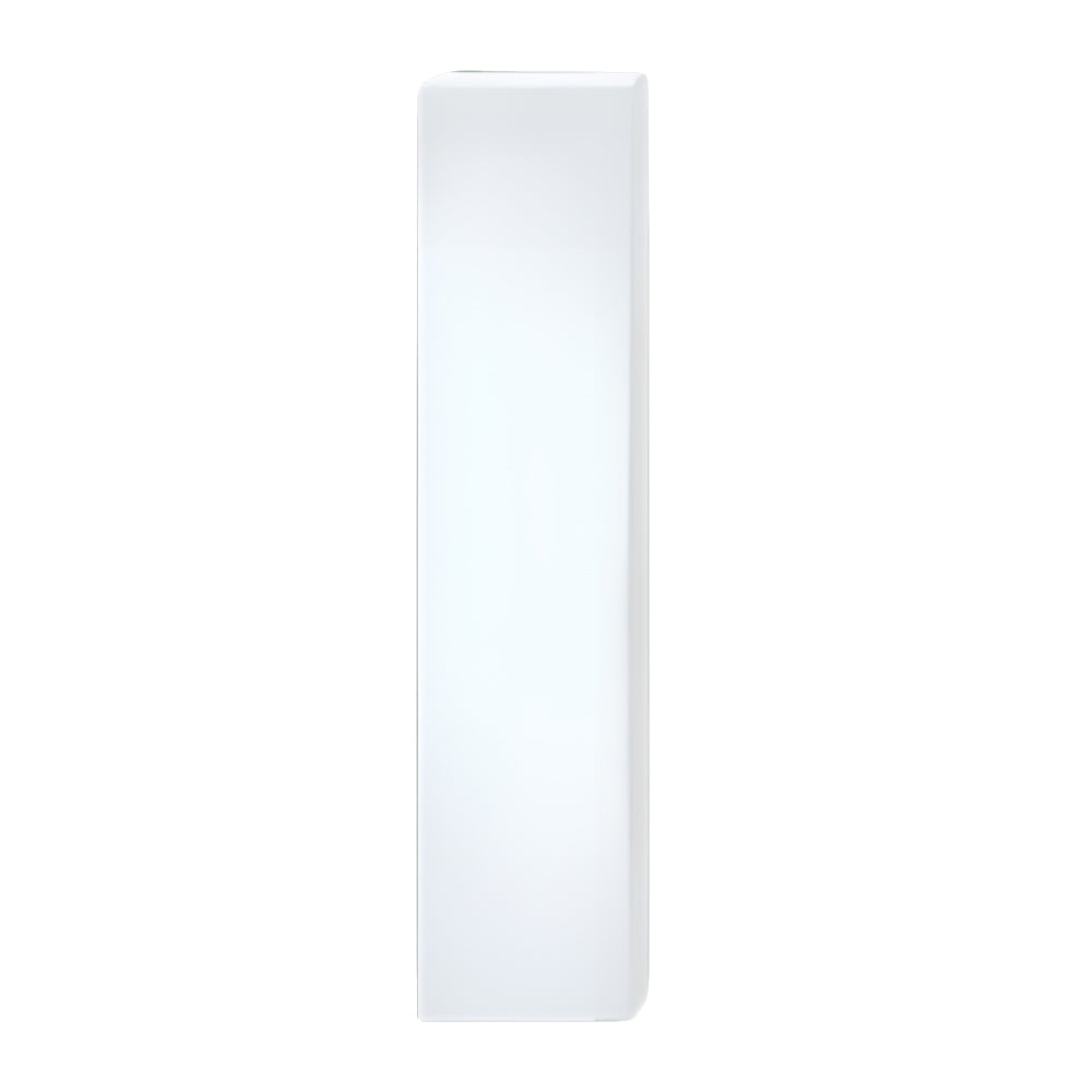 Modern white cylindrical outdoor light fixture with clean minimalist design against neutral background