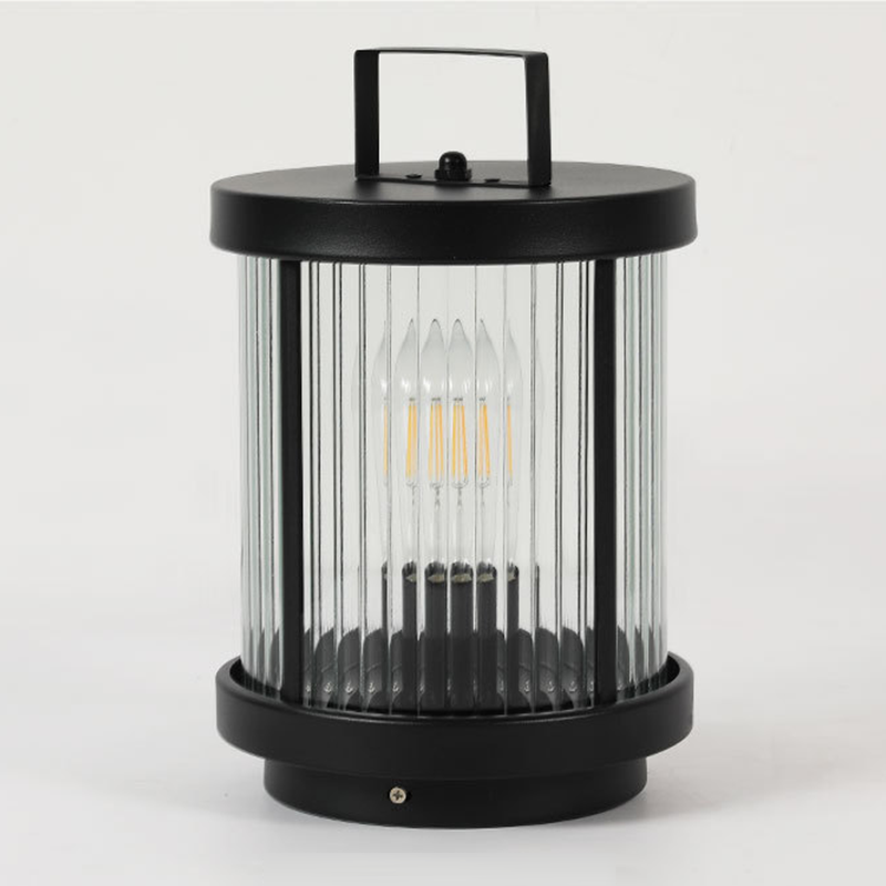 Striped Glass Cylindrical Waterproof Portable Solar Outdoor Lanterns - Dazuma