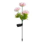 Single decorative solar flower light with pink petals on black mounting stake for garden use