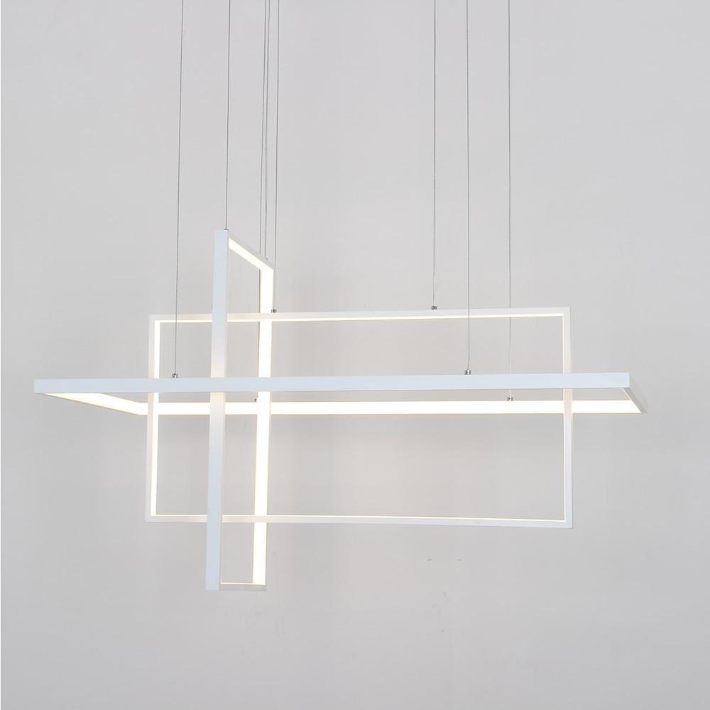 31.5'' Three-Part Futuristic Square Rectangular Hybrid Aluminum Chandelier with Capable Ambient Lights - Lamp Outdoor