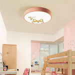 Circular Dog Image Flush Mount Drum Light LED Metal Bedroom Ceiling Light for Baby Kids - Lamp Outdoor