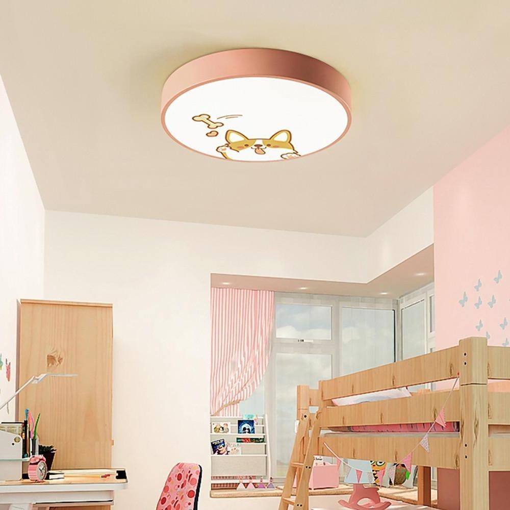 Circular Dog Image Flush Mount Drum Light LED Metal Bedroom Ceiling Light for Baby Kids - Lamp Outdoor