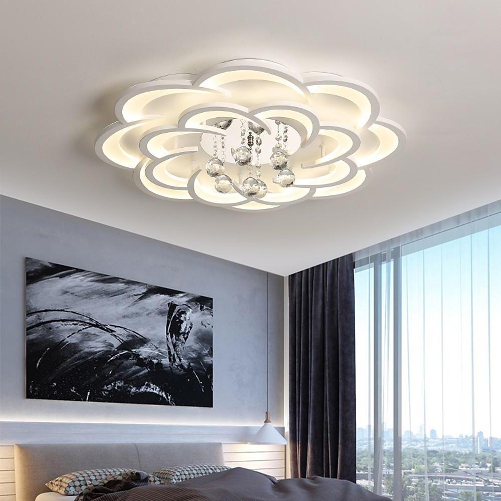 Modern Floral Acrylic LED Flush Mount Ceiling Light with Elegant Crystal Teardrops - Lamp Outdoor