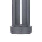 Modern gray bollard light with dome top and single vertical LED aperture