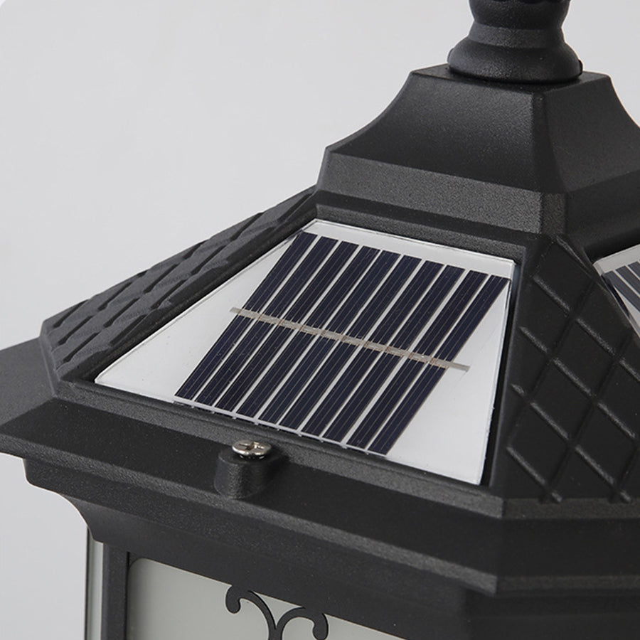 Classic outdoor lantern with swirled glass pattern and traditional black metal construction