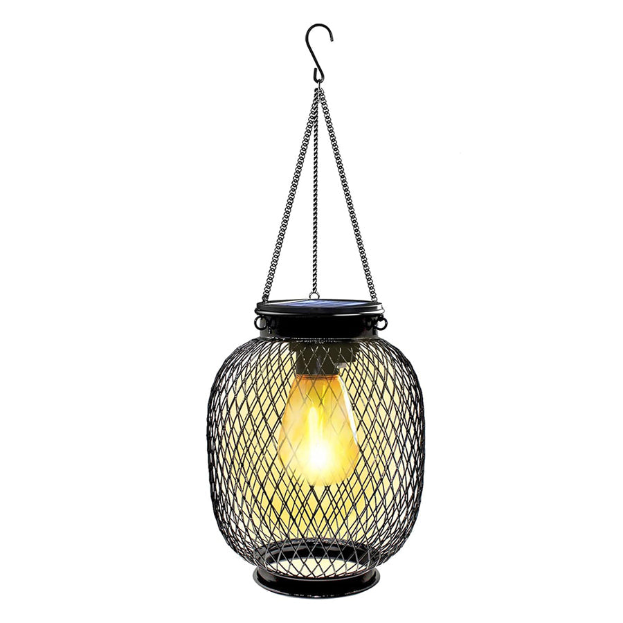 Metal Hollow Black Lantern Pendant Light Solar-Powered - Lamp Outdoor