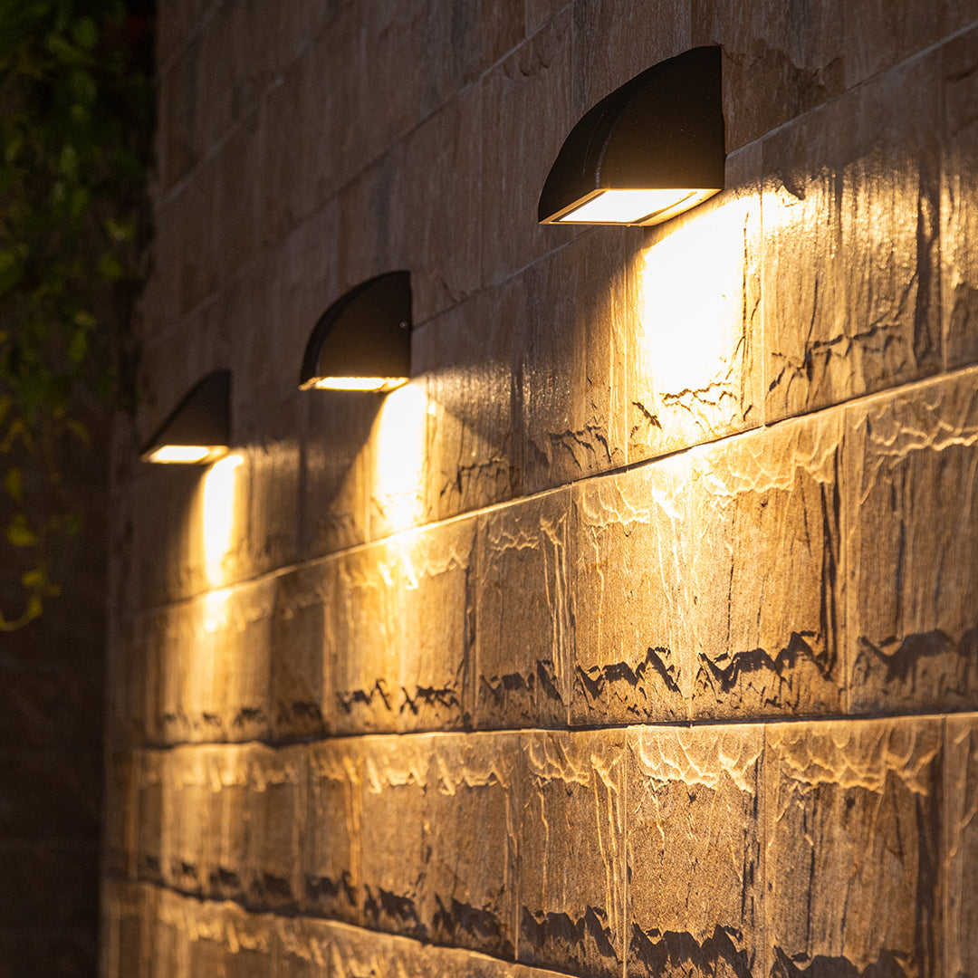Technical drawing showing precise measurements and installation details for modern outdoor wall fixture
