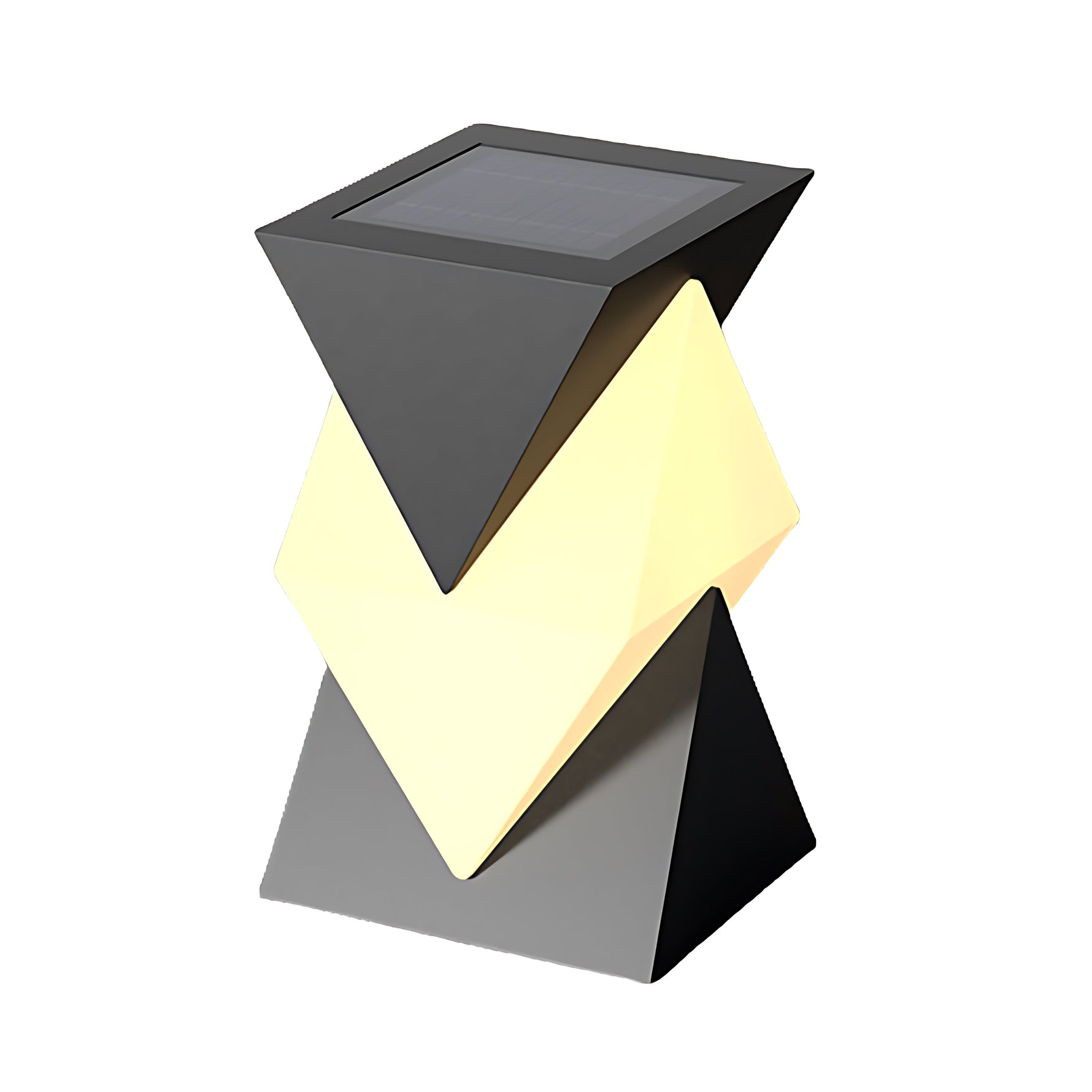 Modern angular post light with geometric V-shaped design creating dramatic upward and downward illumination