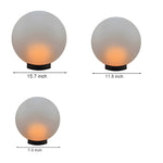 Size comparison chart showing three different diameter options for LED sphere light fixtures