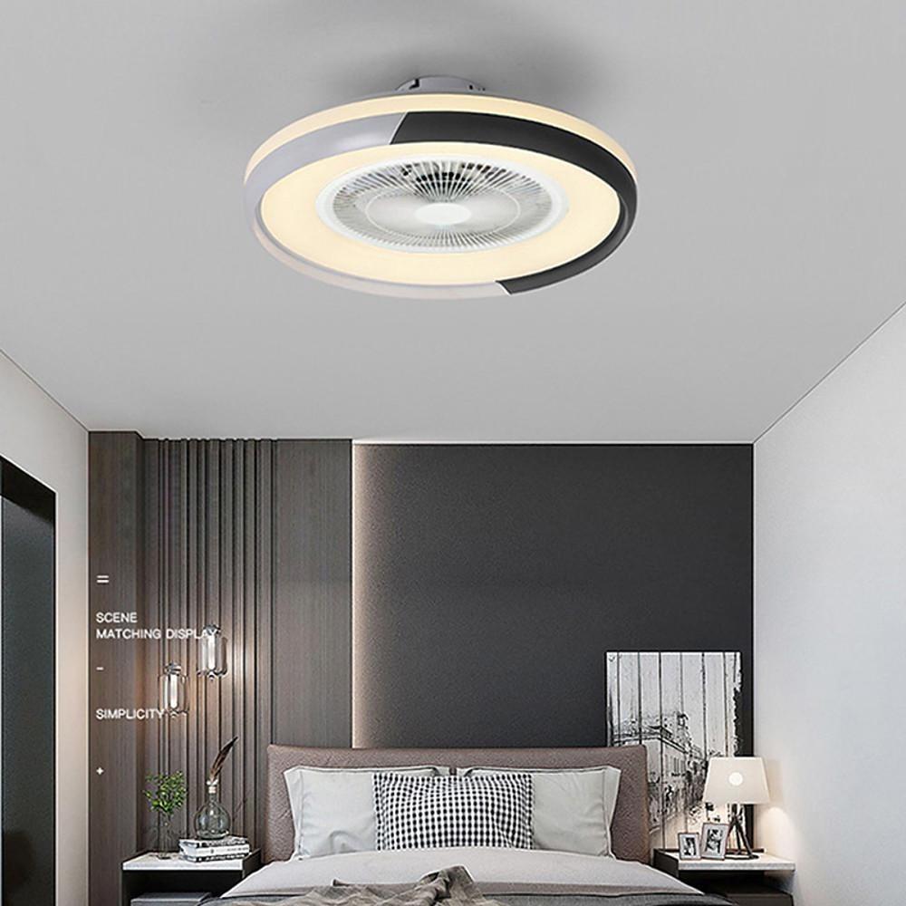 Circular Dimmable Flush Mount Bladeless Ceiling Fan with Light and Remote - Lamp Outdoor