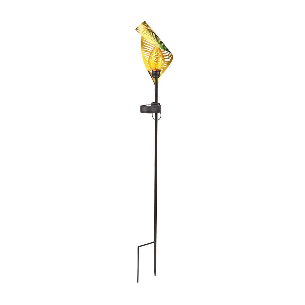 Elegant Curled Leaf Solar Lawn Light LED Outdoor Metal Post Lamp