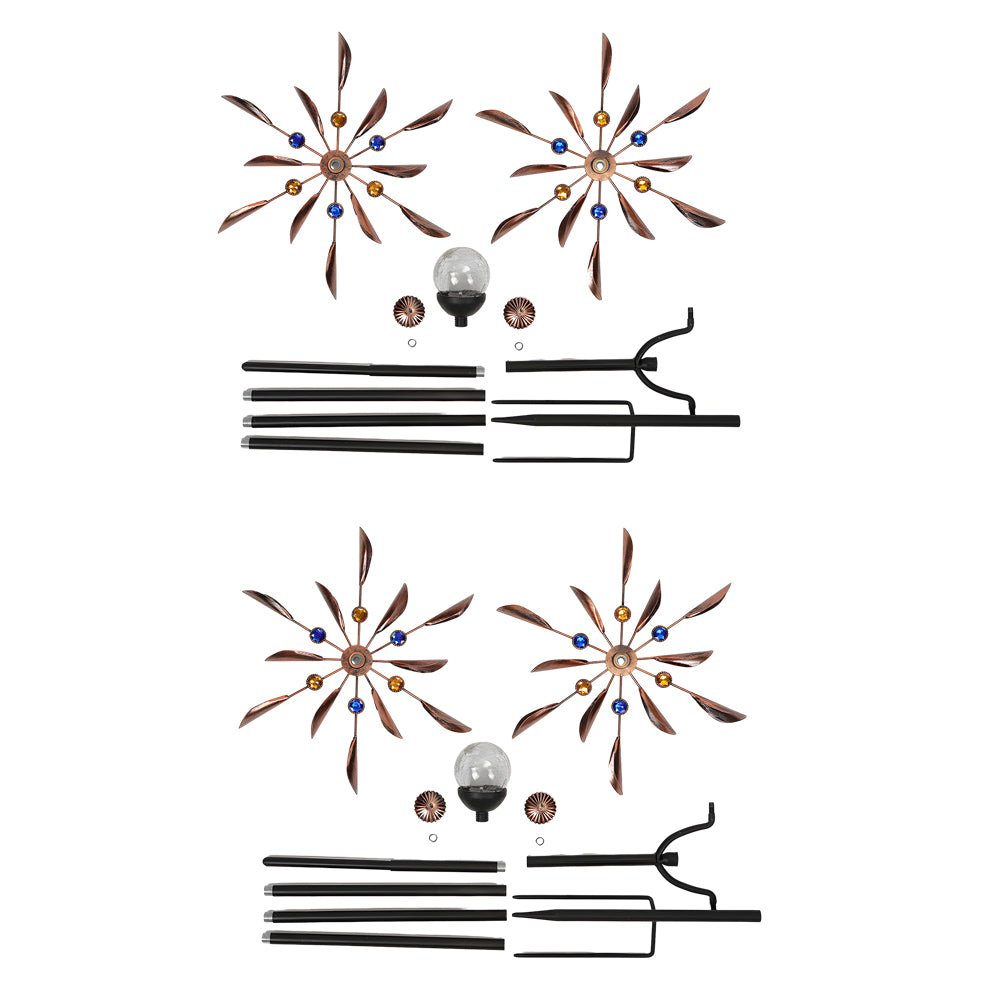 Elegant Vintage Iron Wind Spinner Solar Garden Stake Lights 2Pcs - Lamp Outdoor